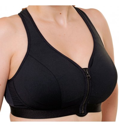 Womens High Impact Sports Bra Non Wired Zip Front Plus Size 34-46 D-J