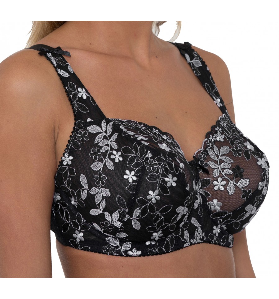 Black & Silver Underwired Full Cup Lace Bra