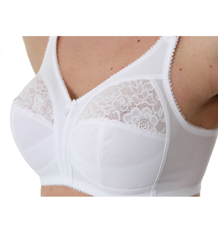 Ladies Plus Size Non Wired Firm Hold Lace Non Padded Bra White 34