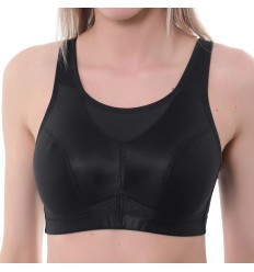 Orchid Womens Plus Size Medium High Impact Non Wired Zip Front Black Active Sports Bra